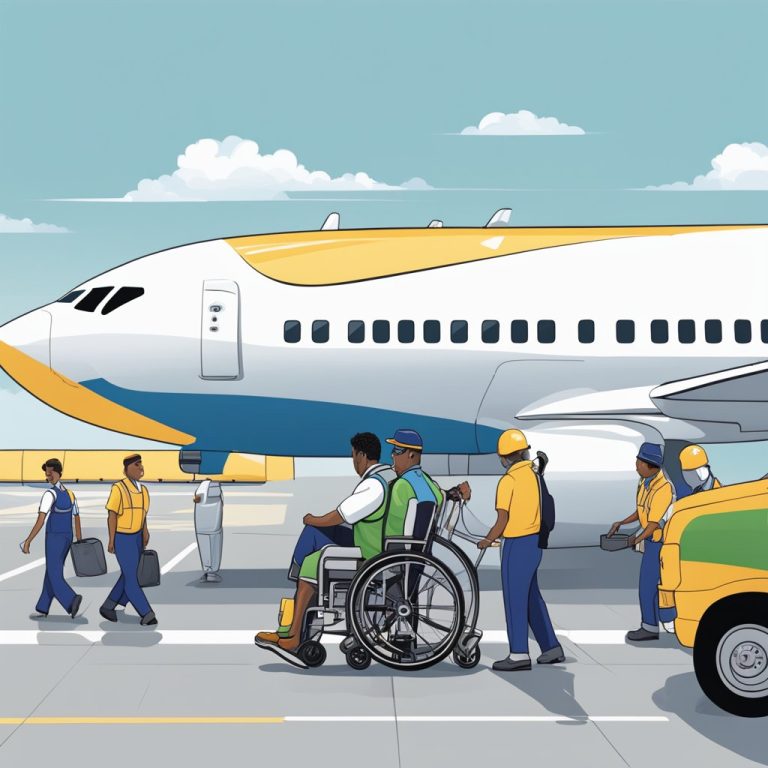 an image of two people in wheelchairs waiting to board a plane