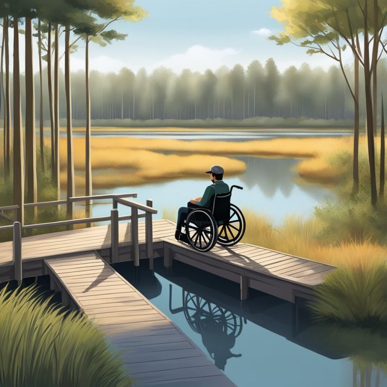 An image of a man in a wheelchair dressed in hunter camouflage by a lake