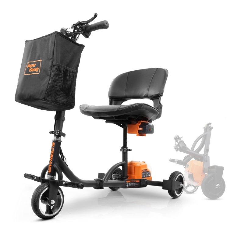 An image of a travel scooter and how it looks folded.